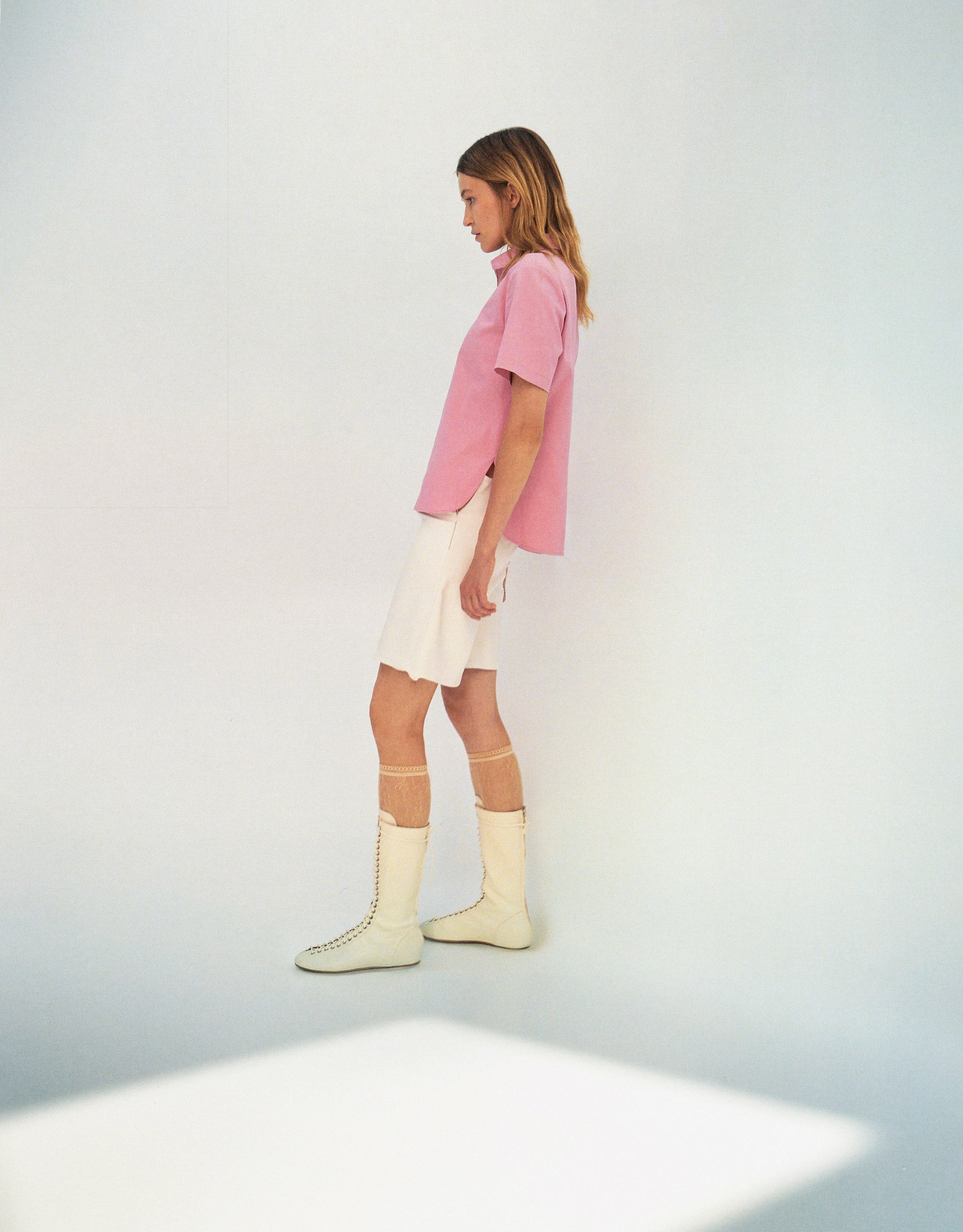 Faux Leather Bermuda Shorts - White color from Ukrainian fashion brand FORMA. Forma clothing shop online! Шорти бермуди з еко шкіри у білому кольорі від жіночого бренду одягу ФОРМА