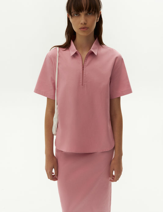 Cotton Polo in  Dusty Pink from clothing brand FORMA. Рожевий літній костюм із бавовни поло та спідниця