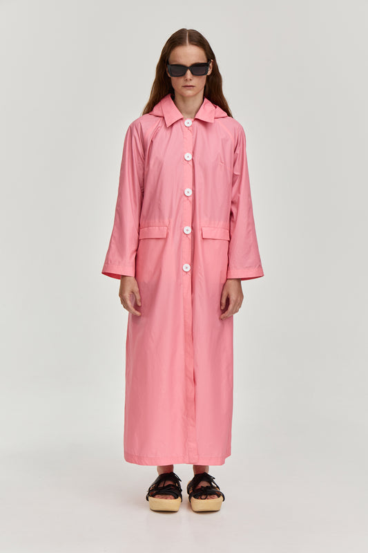 Summer raincoat with removable hood. Made from pink waterproof and breathable fabric. FORMA clothing