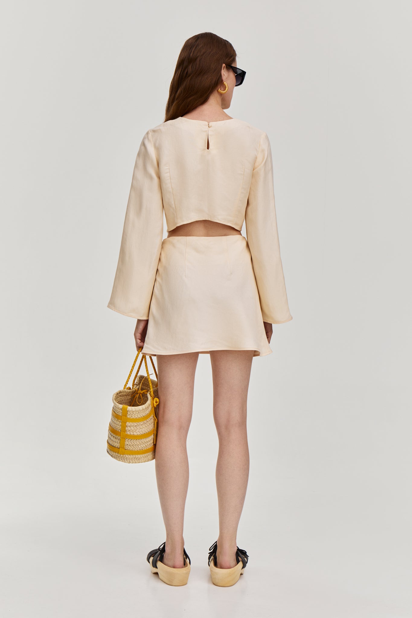 Linen Cut-out mini dress (convertible) in Creme color from FORMA brand