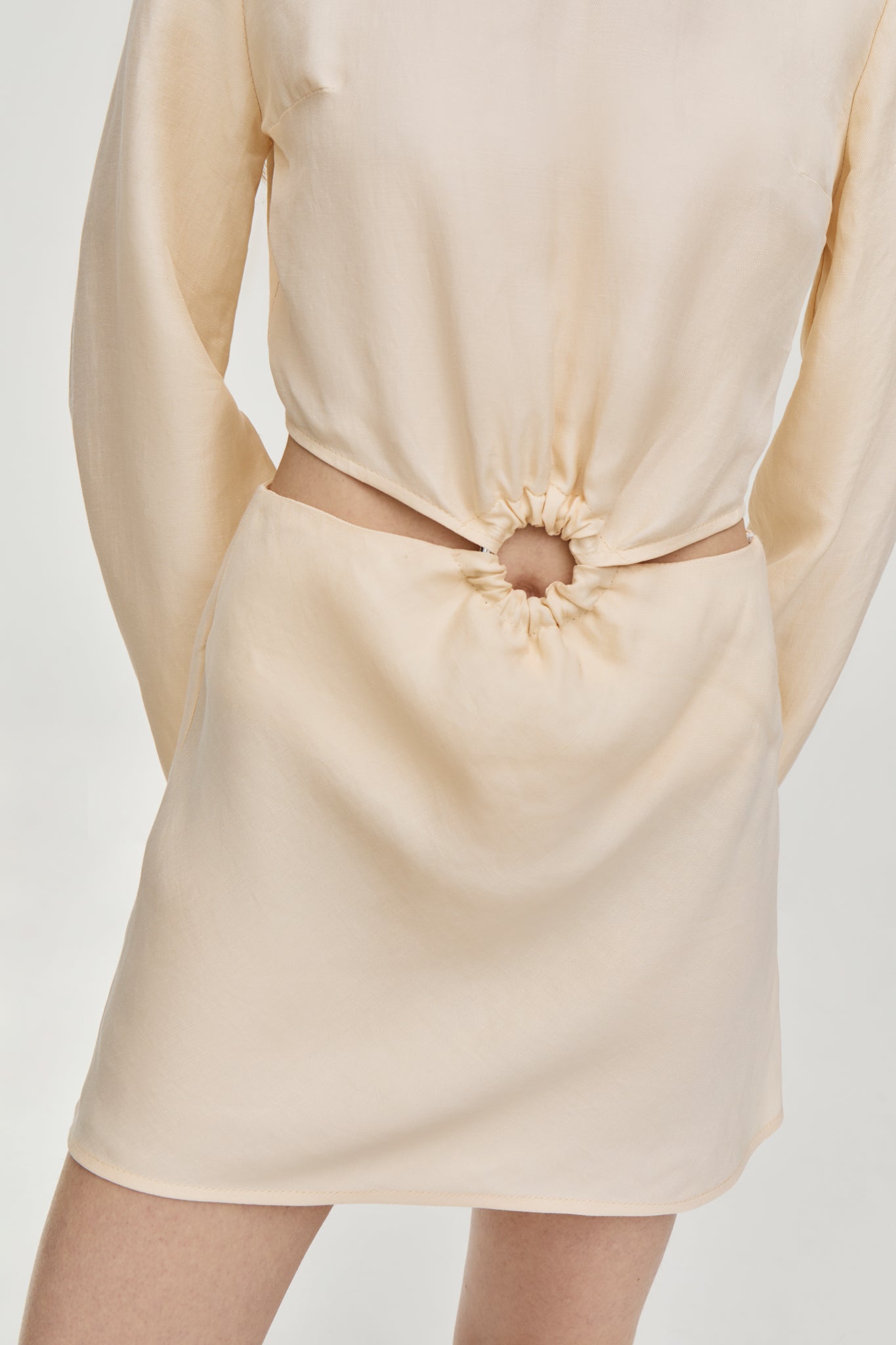 Linen Cut-out mini dress (convertible) in Creme color from FORMA brand