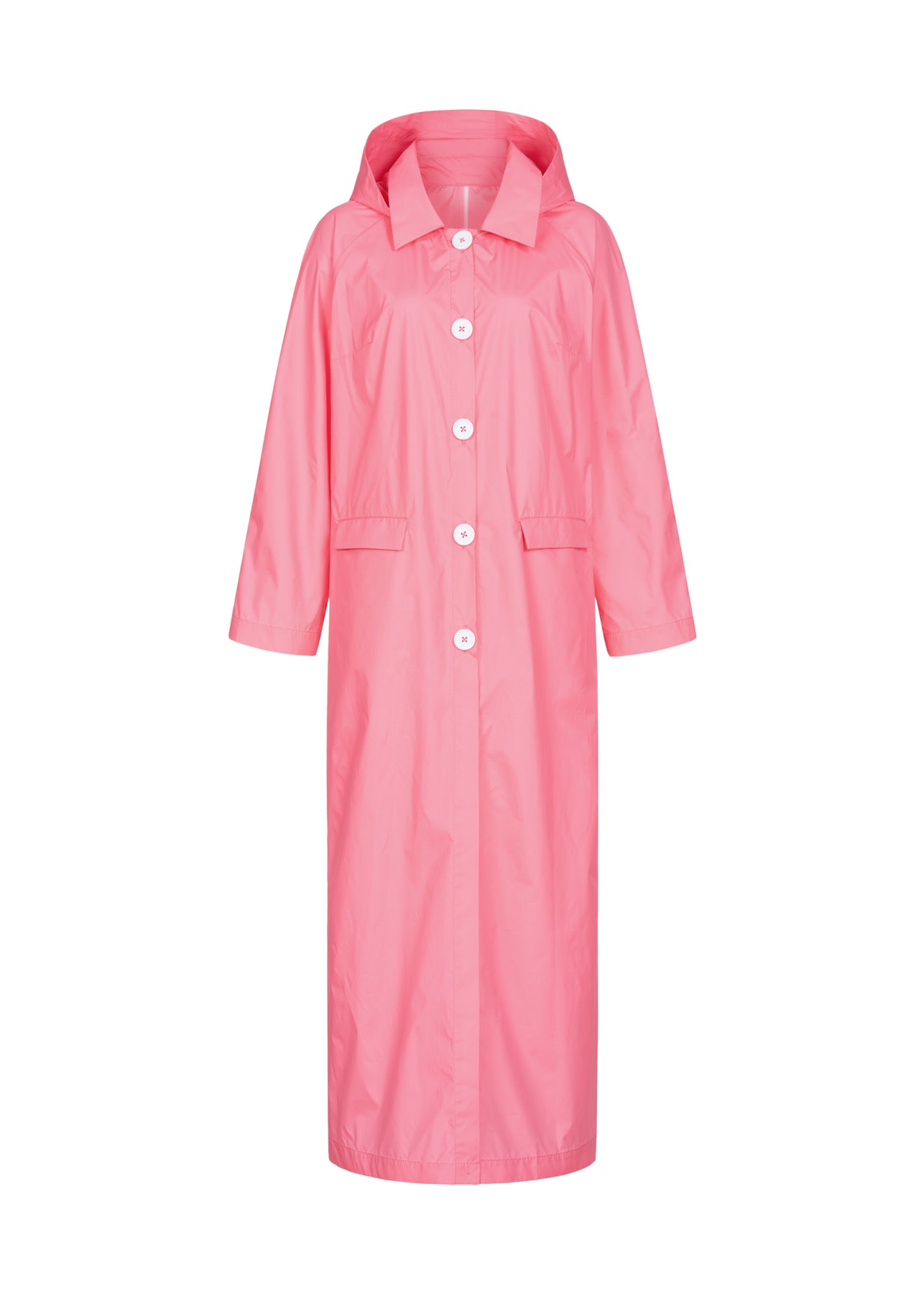 Pink waterproof raincoat with removable hood