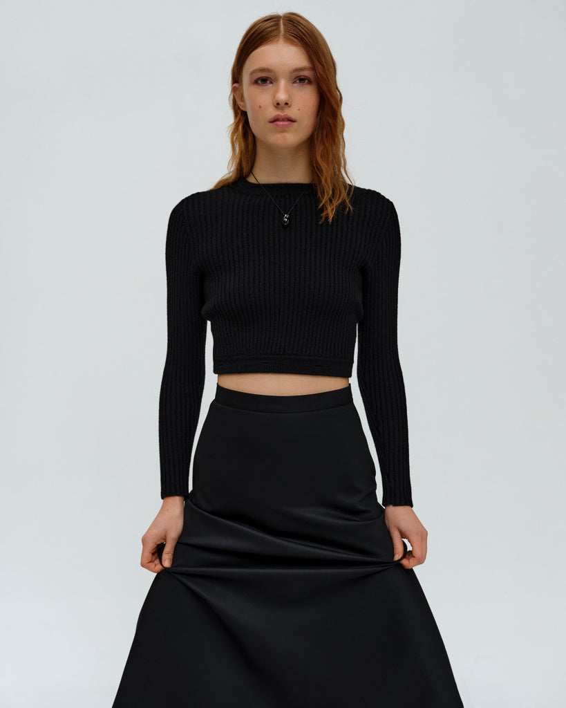 Black wool mid-lenght skirt