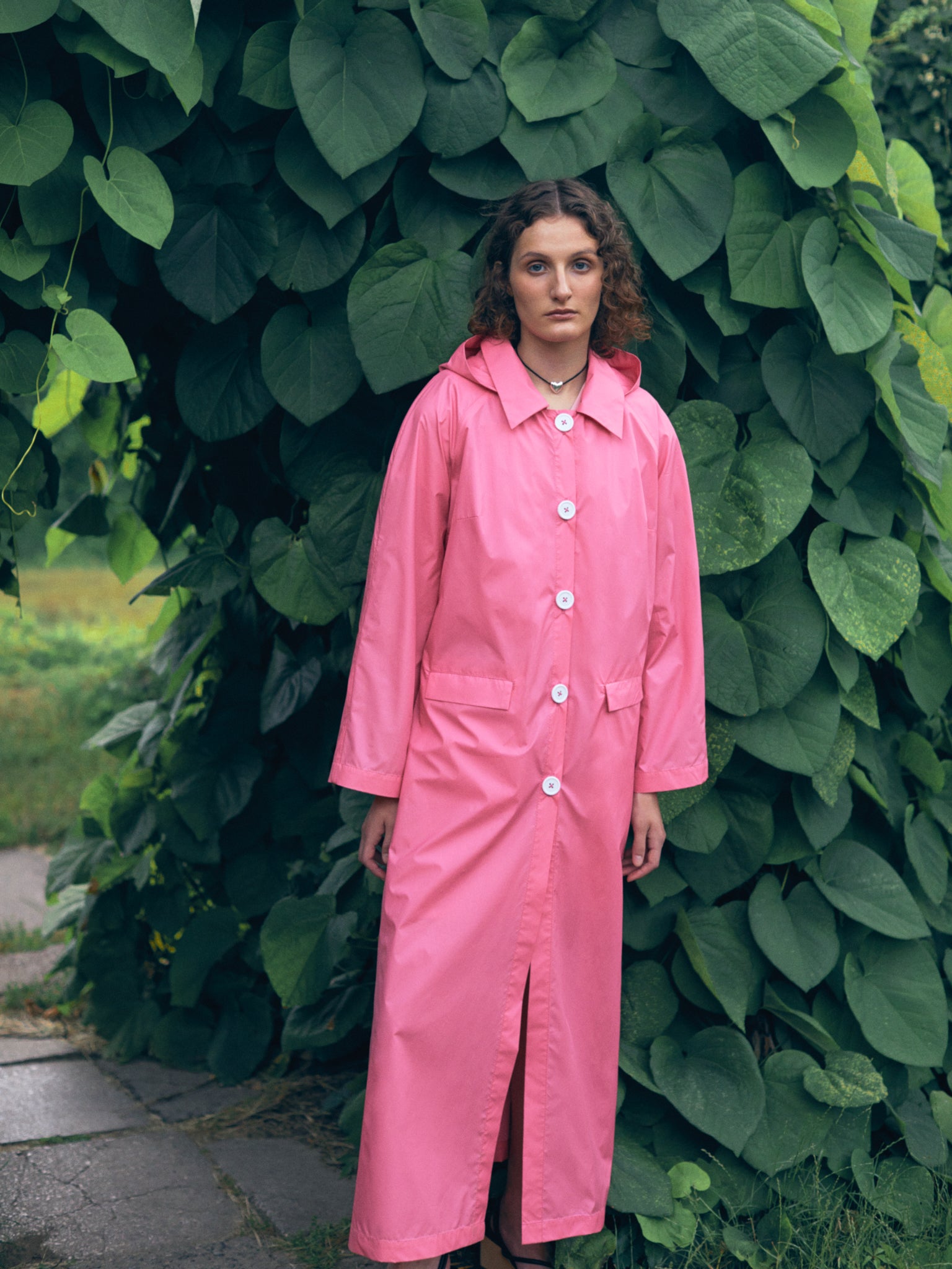 Summer raincoat with removable hood. Made from pink waterproof and breathable fabric. FORMA clothing
