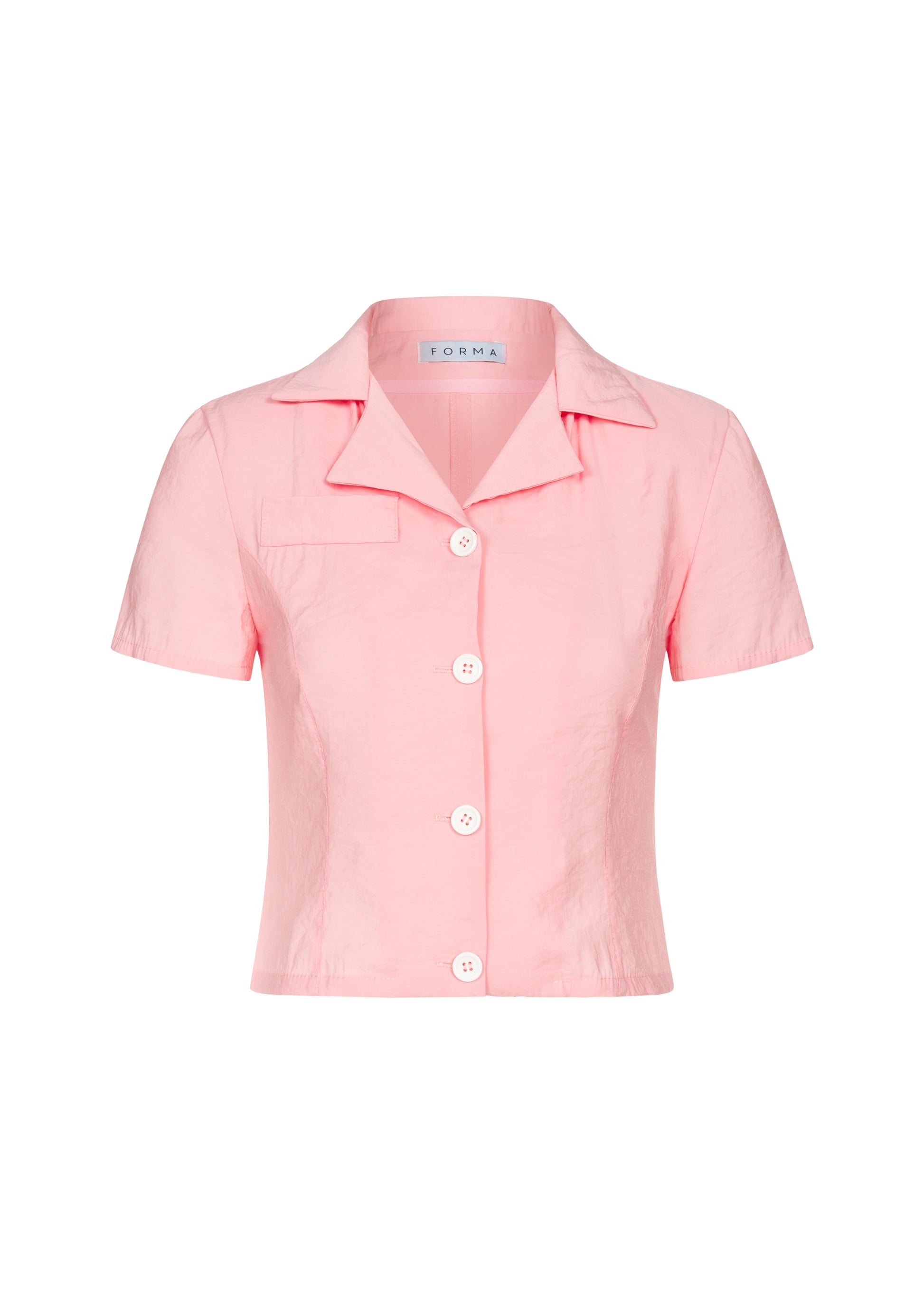 Pink Lapel collar cropped blazer jacket with short sleeves