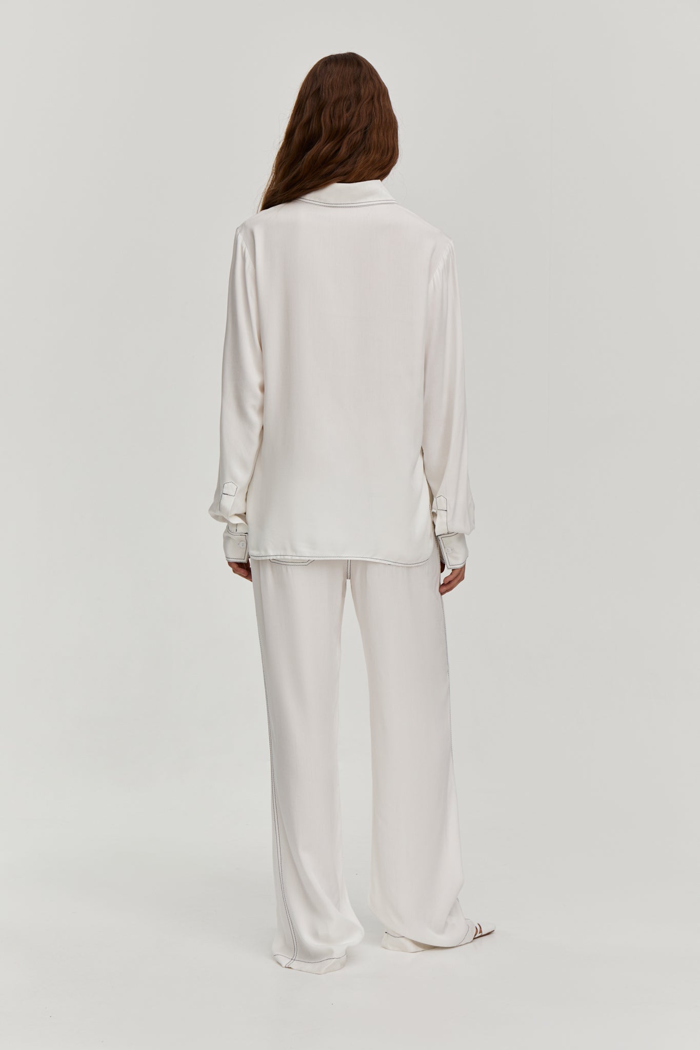 Viscose milky-white contrast-stitch straight trousers from FORMA featuring a mid-rise elasticated waistband